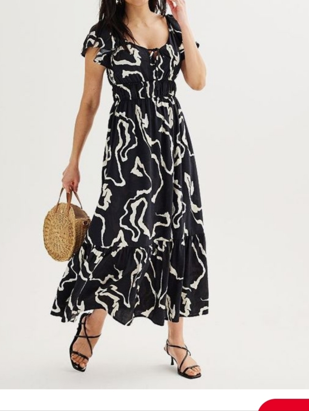 NWOT Black And White Nine West Flutter Sleeve Maxi Dress Size 2x
